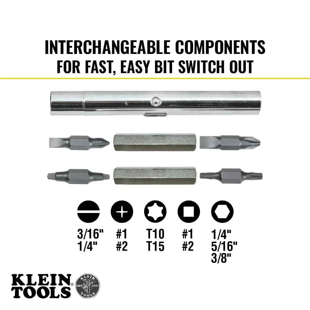 Klein Tools 32500 11-in-1 Screwdriver / Nut Driver Set, 8 Bits (Phillips, Slotted, Torx, Square), 3 Nut Driver Sizes, Cushion Grip Handle - Track Minded HPDE, LLC