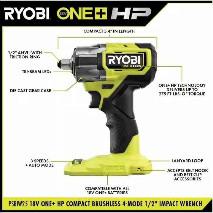 RYOBI 18V ONE+ HP COMPACT BRUSHLESS 4-MODE 1/2" IMPACT WRENCH - Track Minded HPDE, LLC