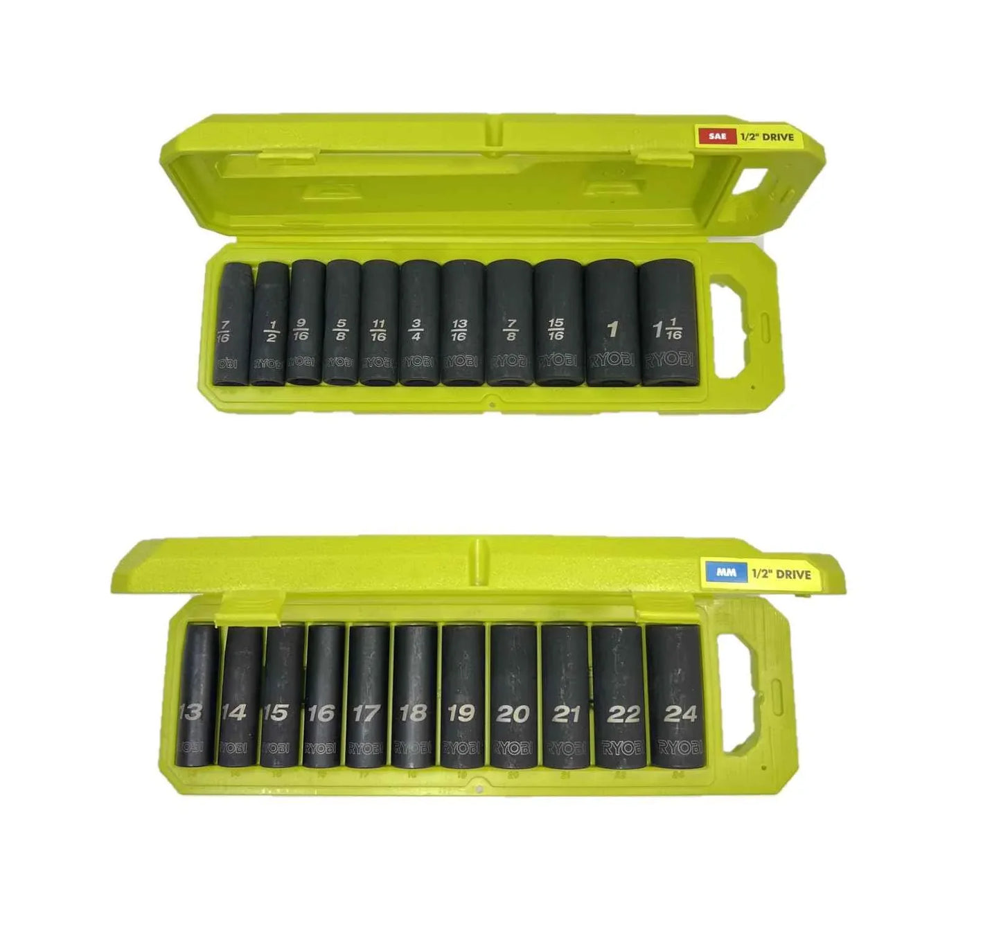 RYOBI 1/2 in SAE & Metric Deep Impact Socket Set, 6 Point (22-Piece), Black - Track Minded HPDE, LLC