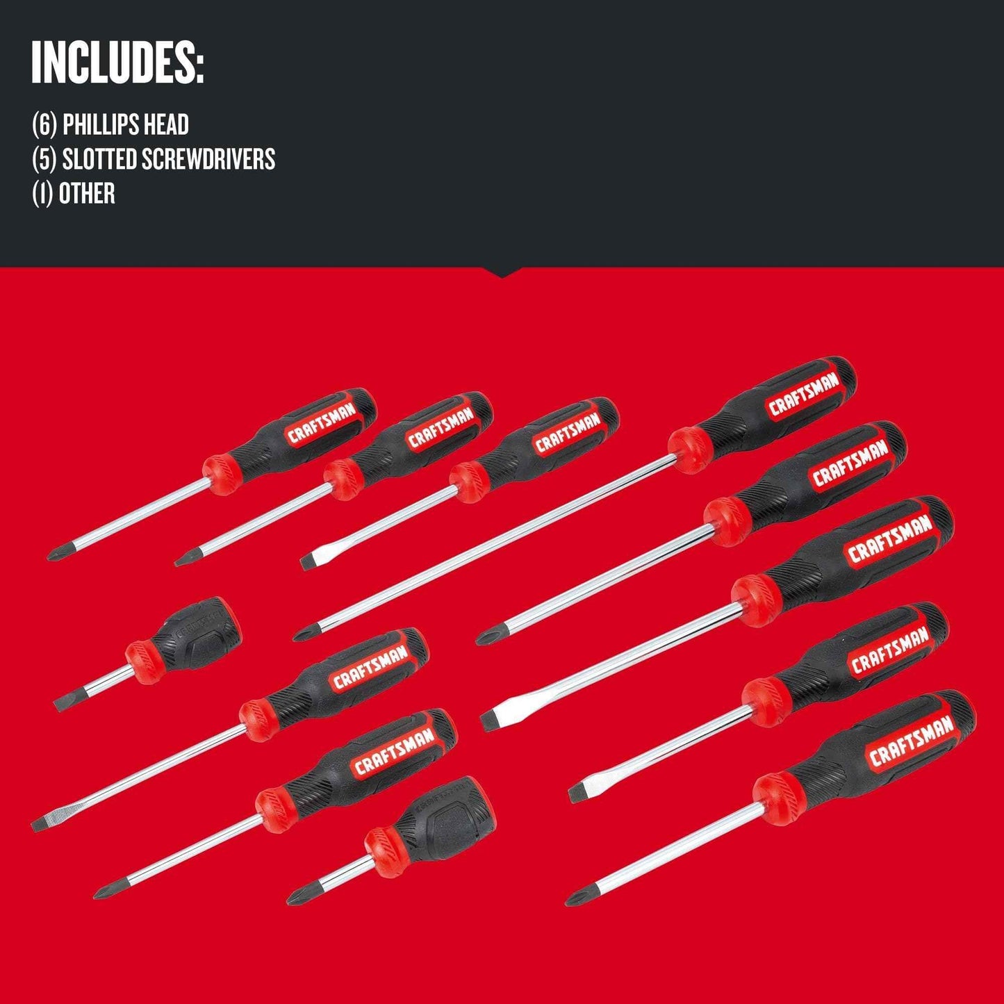 CRAFTSMAN Bi-Material Assorted Screwdriver Master Set, 12 Piece (CMHT65301) - Track Minded HPDE, LLC