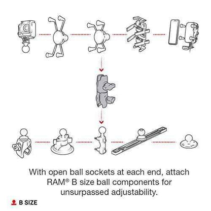 RAM Mounts RAP-B-200-12U Composite Double Socket Swivel Arm Compatible with RAM B Size 1" Ball Components - Track Minded HPDE, LLC