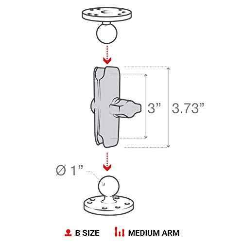 RAM Mounts RAM-B-201U Double Socket Arm (Medium) Compatible with RAM B Size 1" Ball Components - Track Minded HPDE, LLC