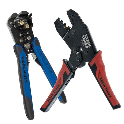 Klein Tools 80013 Wire Stripper / Ratcheting Crimper, Electrical Crimping Tool Kit with Automatic Wire Stripper and Ratcheting Insulated Terminal Crimper, 2-Piece - Track Minded HPDE, LLC