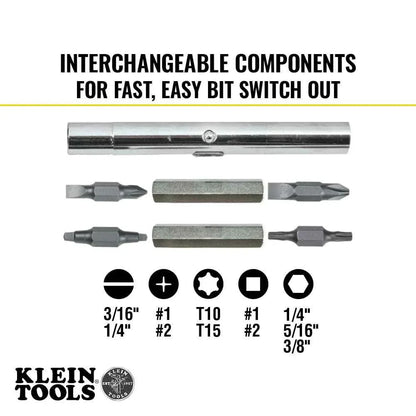 Klein Tools 32500 11-in-1 Screwdriver / Nut Driver Set, 8 Bits (Phillips, Slotted, Torx, Square), 3 Nut Driver Sizes, Cushion Grip Handle - Track Minded HPDE, LLC