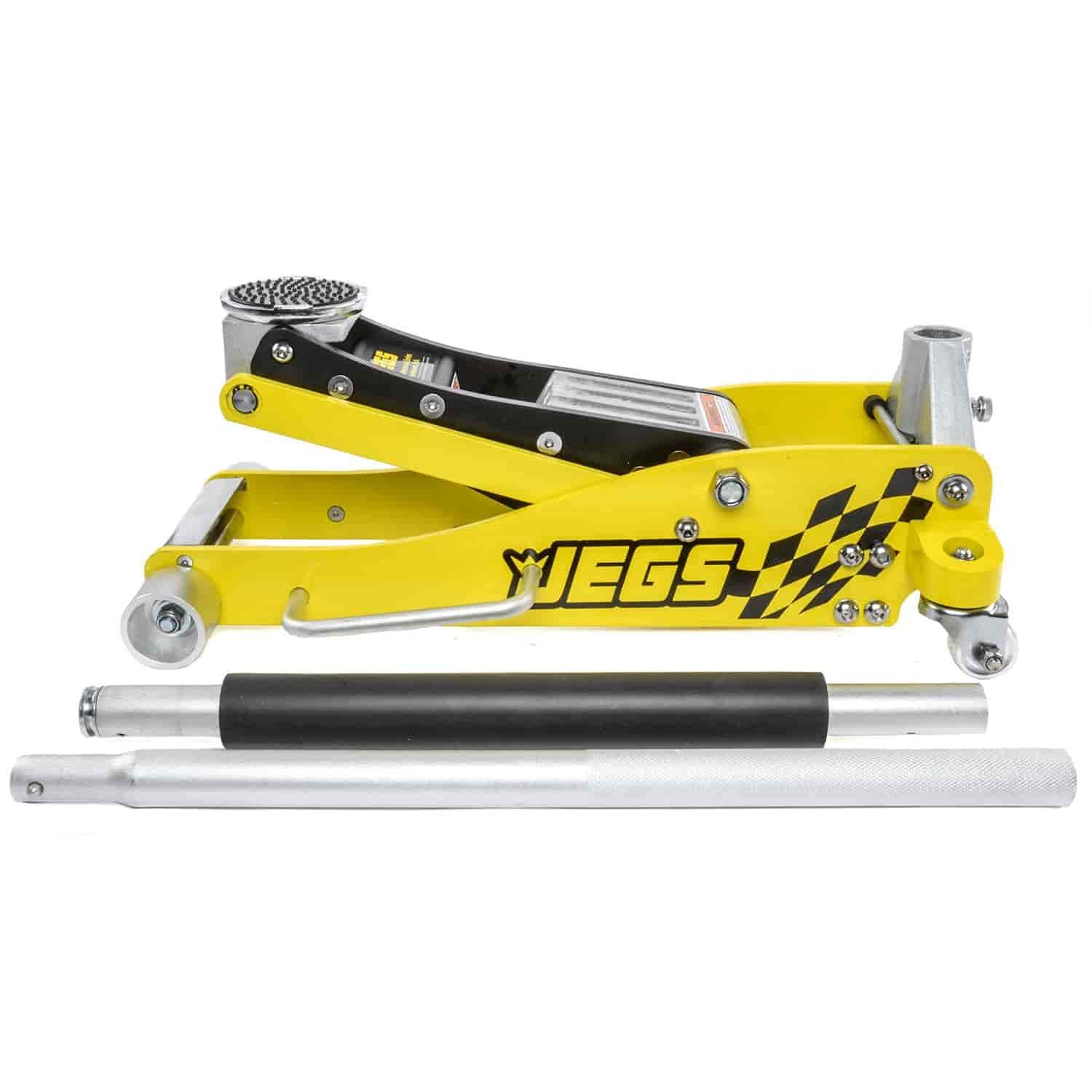 JEGS Professional Low-Profile 3-Ton Aluminum Floor Jack | 3 ½ Inch Minimum Saddle Height | Lightweight Construction | 360 Degree Rotating Saddle - Track Minded HPDE, LLC