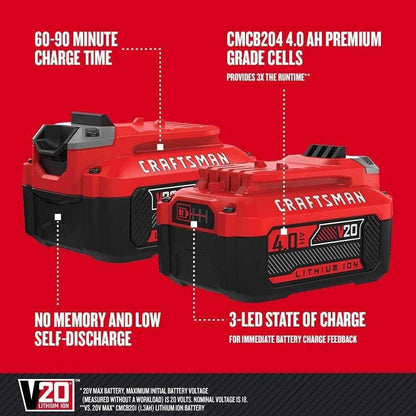 CRAFTSMAN 20V Power Tool Battery 2-Pack, Lithium-ion with Charger (CMCB204-2CK) - Track Minded HPDE, LLC