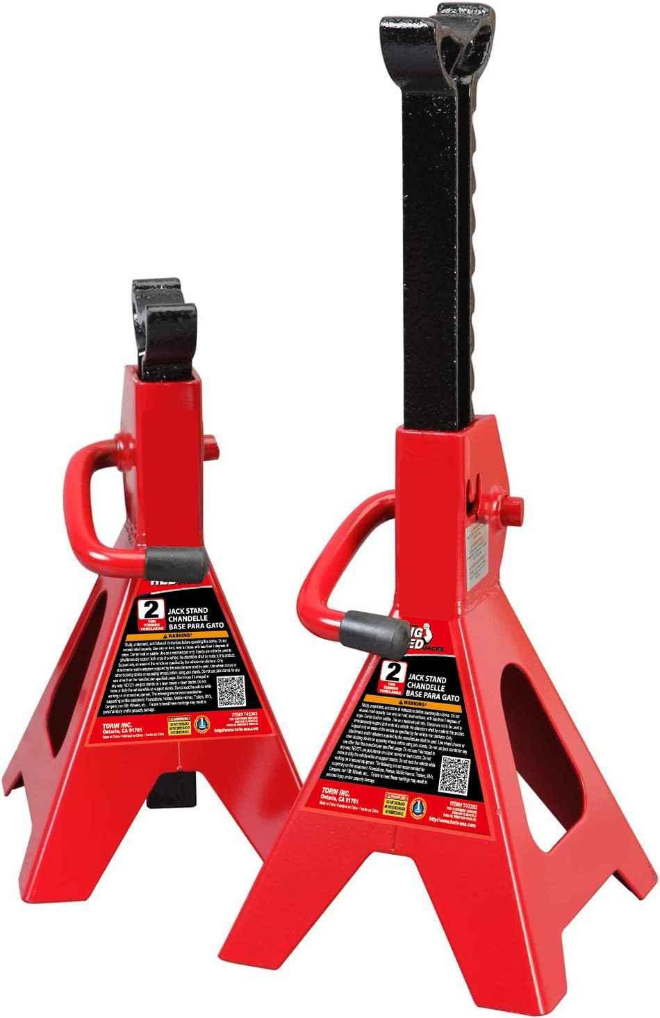 BIG RED AT42002R-3 Torin Jack Stands (1 Pair): Exceptional Use for Cars, Sedans, and Most Automobiles - 2 Ton (4,000 lb.) Capacity, Red - Track Minded HPDE, LLC