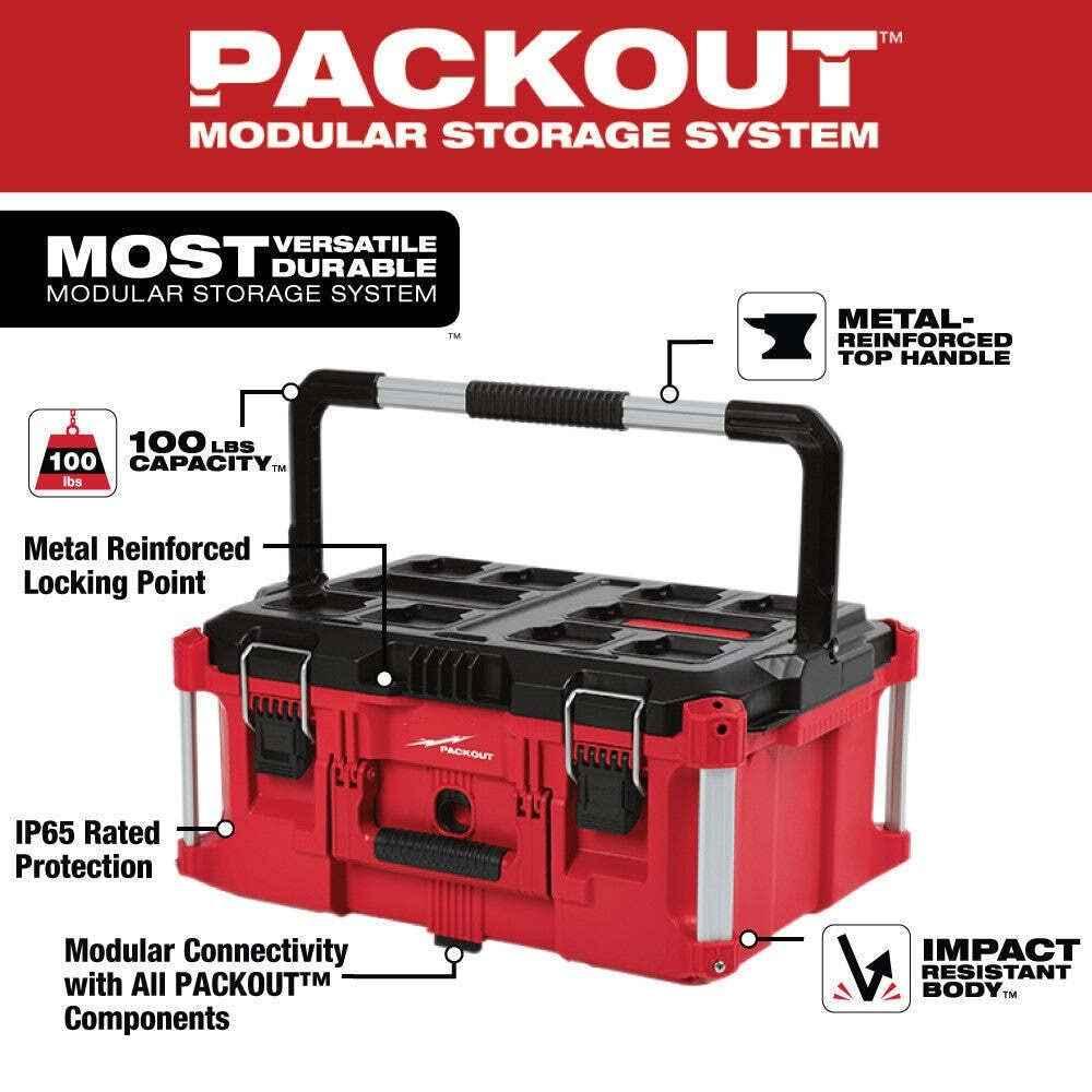 Milwaukee 48-22-8425 100-Pound Capacity Polymer Packout Large Tool Box Length 22.1 in. Width 16.1 in.Height 11.3 in. - Track Minded HPDE, LLC