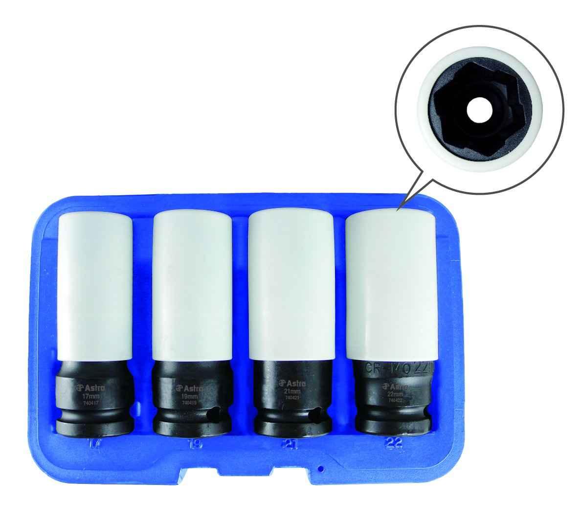 Astro Pneumatic Tool 7404 Flank Bite Damaged Lug Nut Socket Set w/Spinning Protective Sleeves - Track Minded HPDE, LLC