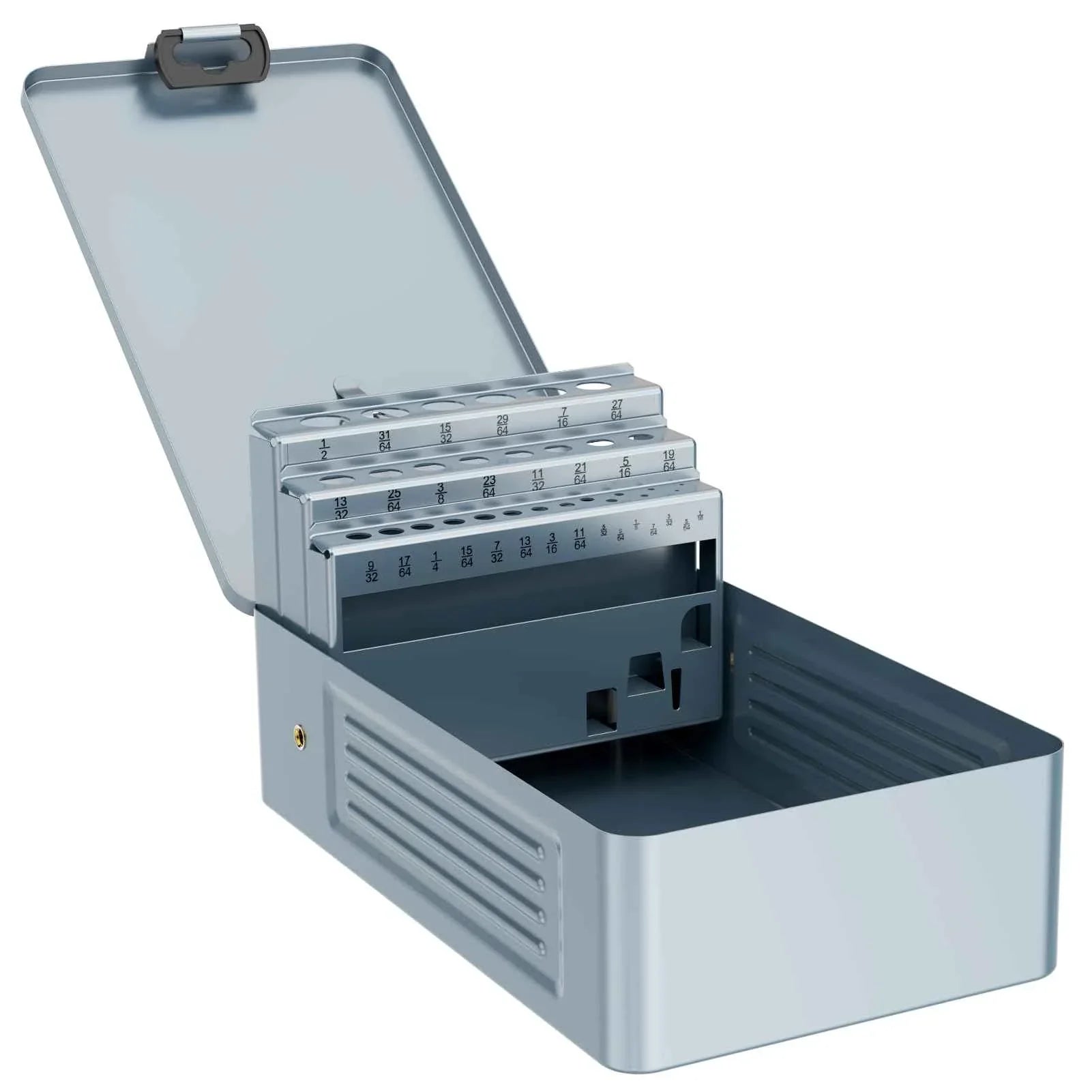 29PCS Drill Bit Index Box, Empty Metal Case (Excluding Drill Bits), 1/16"-1/2" - Track Minded HPDE, LLC