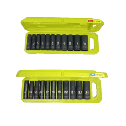 RYOBI 1/2 in SAE & Metric Deep Impact Socket Set, 6 Point (22-Piece), Black - Track Minded HPDE, LLC