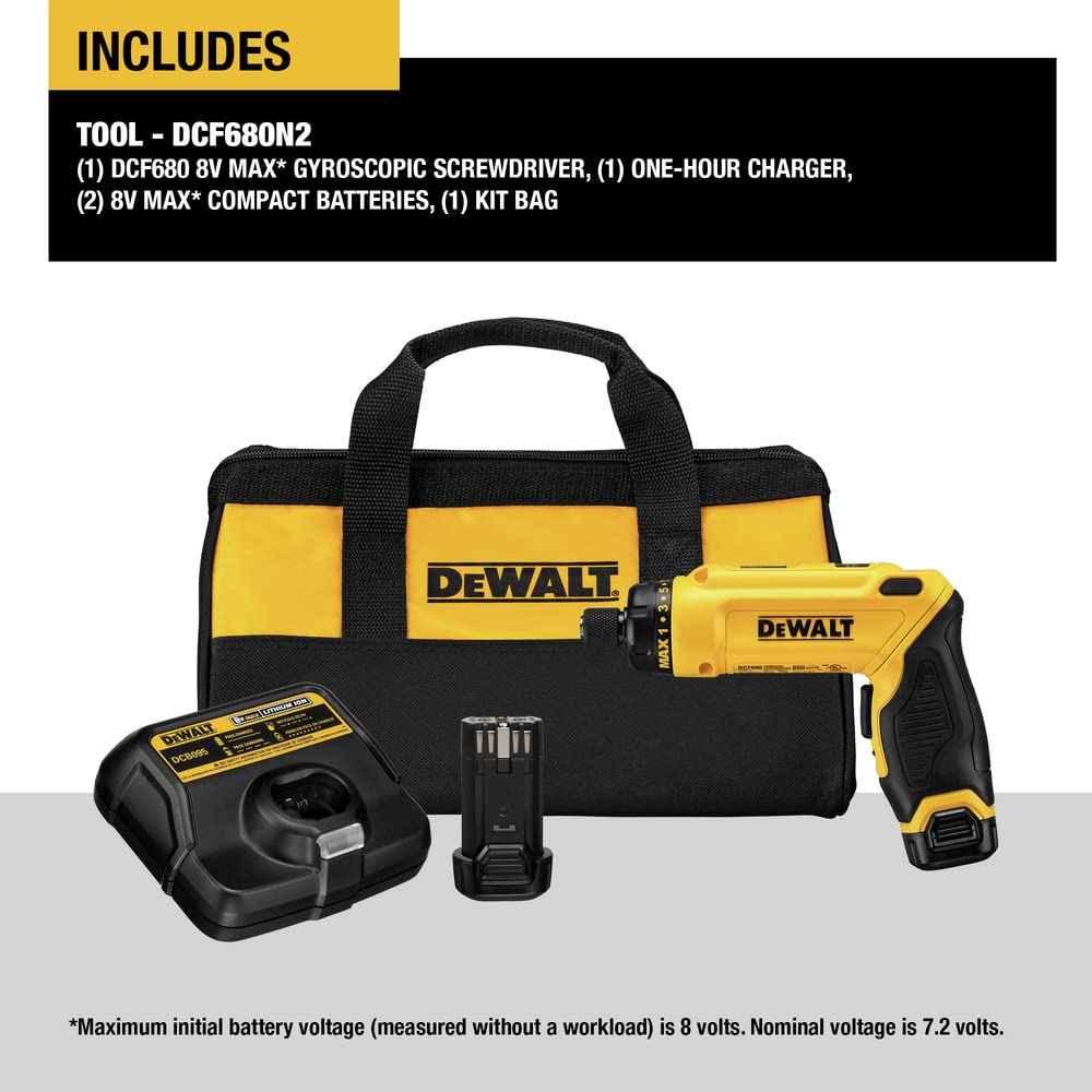 DEWALT 8V MAX Cordless Screwdriver Kit, Gyroscopic, 2 Batteries and Charger Included (DCF680N2) - Track Minded HPDE, LLC