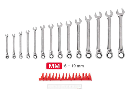 TEKTON Reversible 12-Point Ratcheting Combination Wrench Set with Modular Organizers, 14-Piece (6-19 mm) | WRC94302 - Track Minded HPDE, LLC