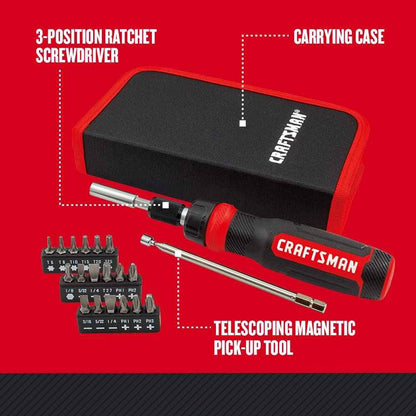 CRAFTSMAN Ratcheting Screwdriver, Multibit Set, 26-Piece (CMHT68001) - Track Minded HPDE, LLC