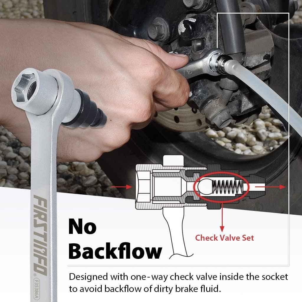 FIRSTINFO F35386A 3/8 Inch Mini Brake Bleeder Wench with Check Valve and 6 Point Socket for Automotive and Motorcycle Brake Bleeding - Track Minded HPDE, LLC