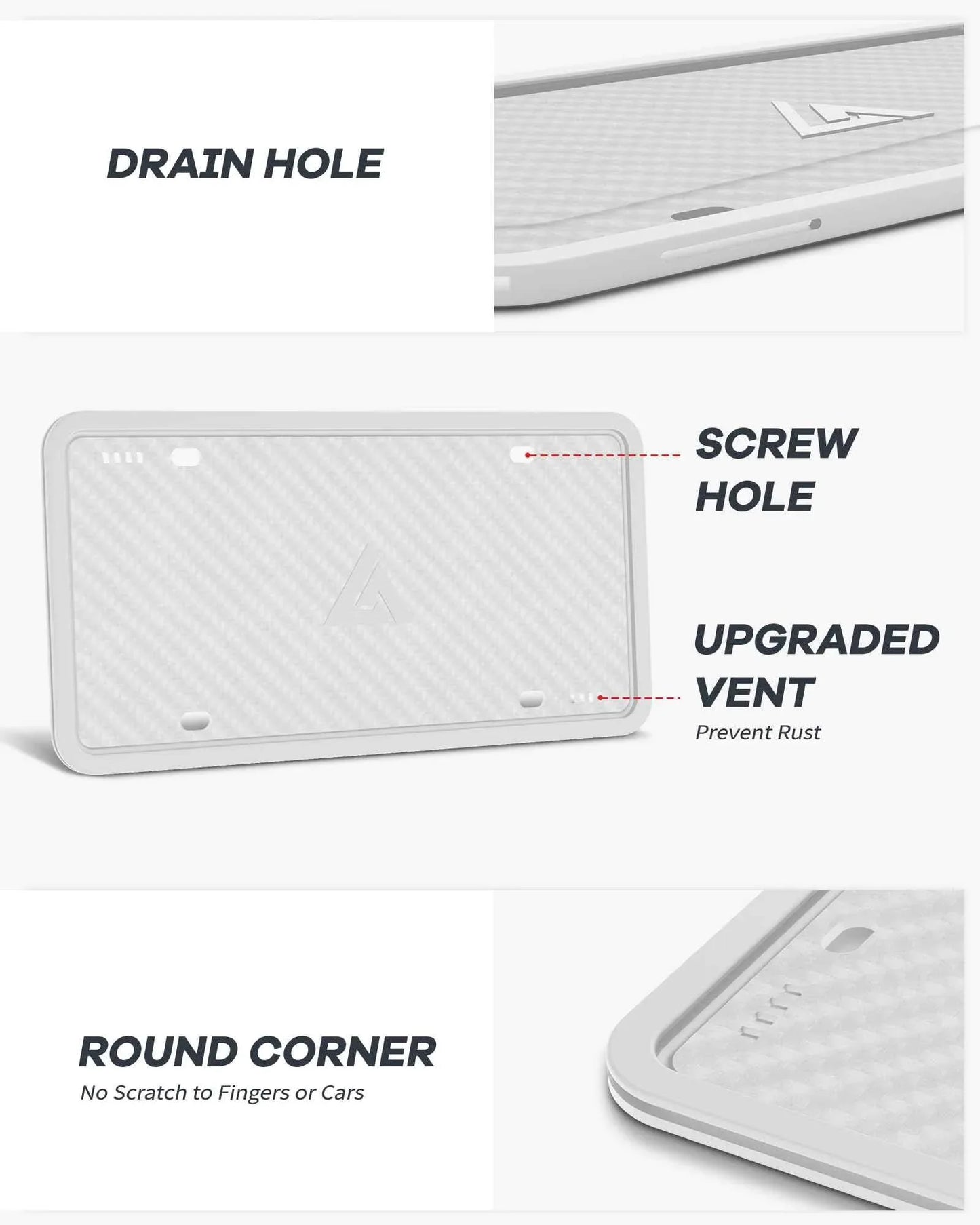 Aujen Silicone License Plate Frames, 2 Pack White Side-Opening License Bracket Holder, Without Obstruction. Rustproof, Rattle Proof & Weatherproof Universal - Track Minded HPDE, LLC
