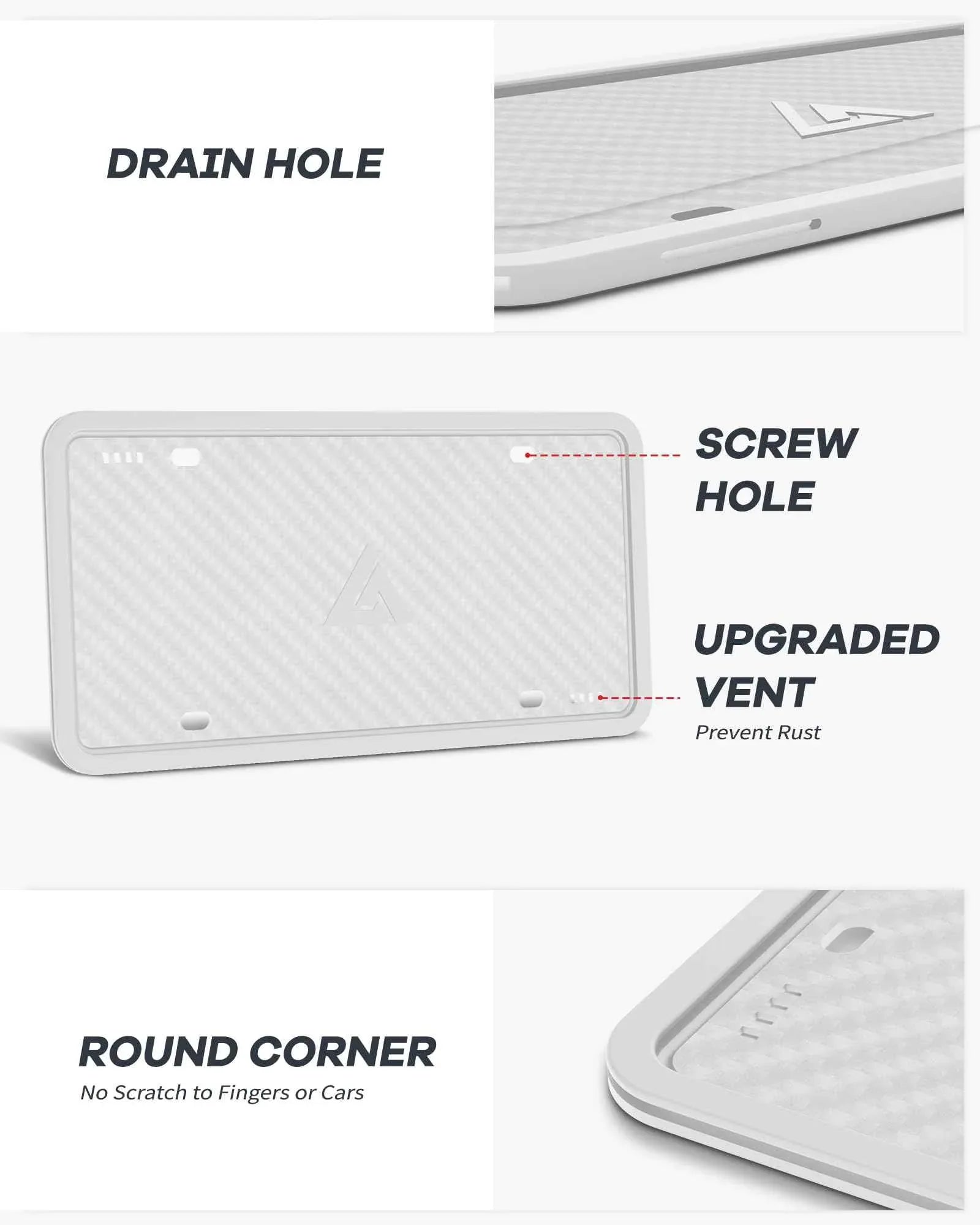 Aujen Silicone License Plate Frames, 2 Pack White Side-Opening License Bracket Holder, Without Obstruction. Rustproof, Rattle Proof & Weatherproof Universal - Track Minded HPDE, LLC
