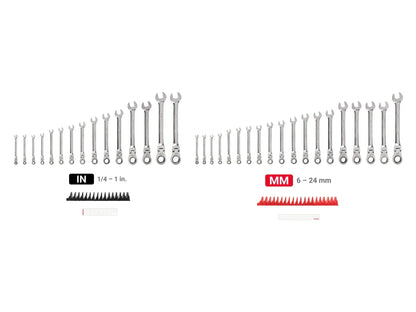 TEKTON Flex Head 12-Point Ratcheting Combination Wrench Set with Modular Organizers, 34-Piece (1/4-1 in., 6-24 mm) | WRC95305 - Track Minded HPDE, LLC