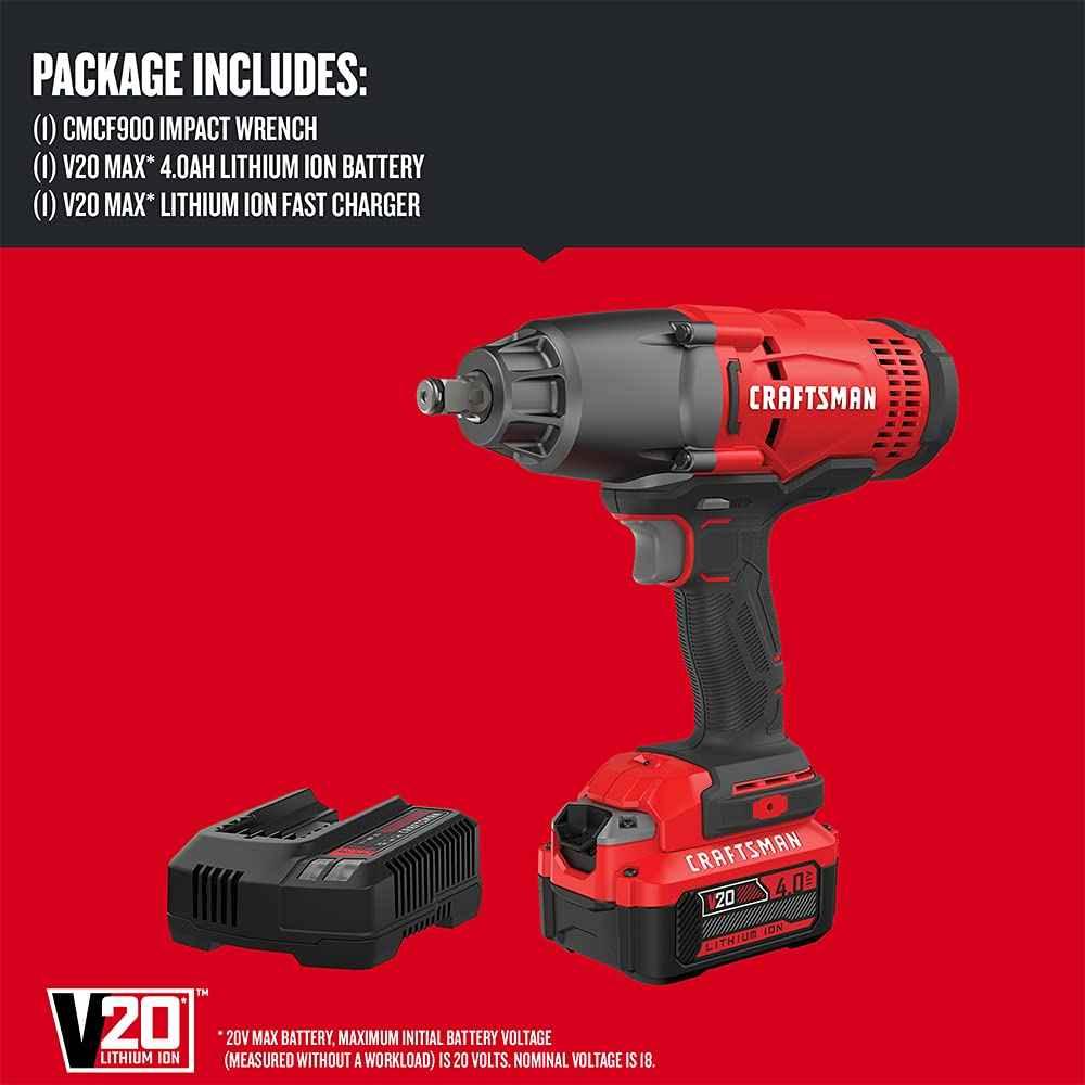CRAFTSMAN V20 RP 1/2 inch Cordless Impact Wrench Kit, Brushless, 4Ah Battery and Charger Included (CMCF900M1) - Track Minded HPDE, LLC