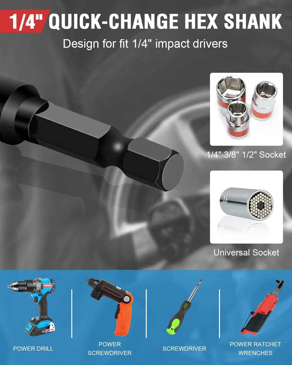 Impact Socket Adapter Set - 1/4, 3/8, 1/2 Drive Socket Adapter for Drill & Impact Wrench (6 Pcs, 3" & 6") - Track Minded HPDE, LLC