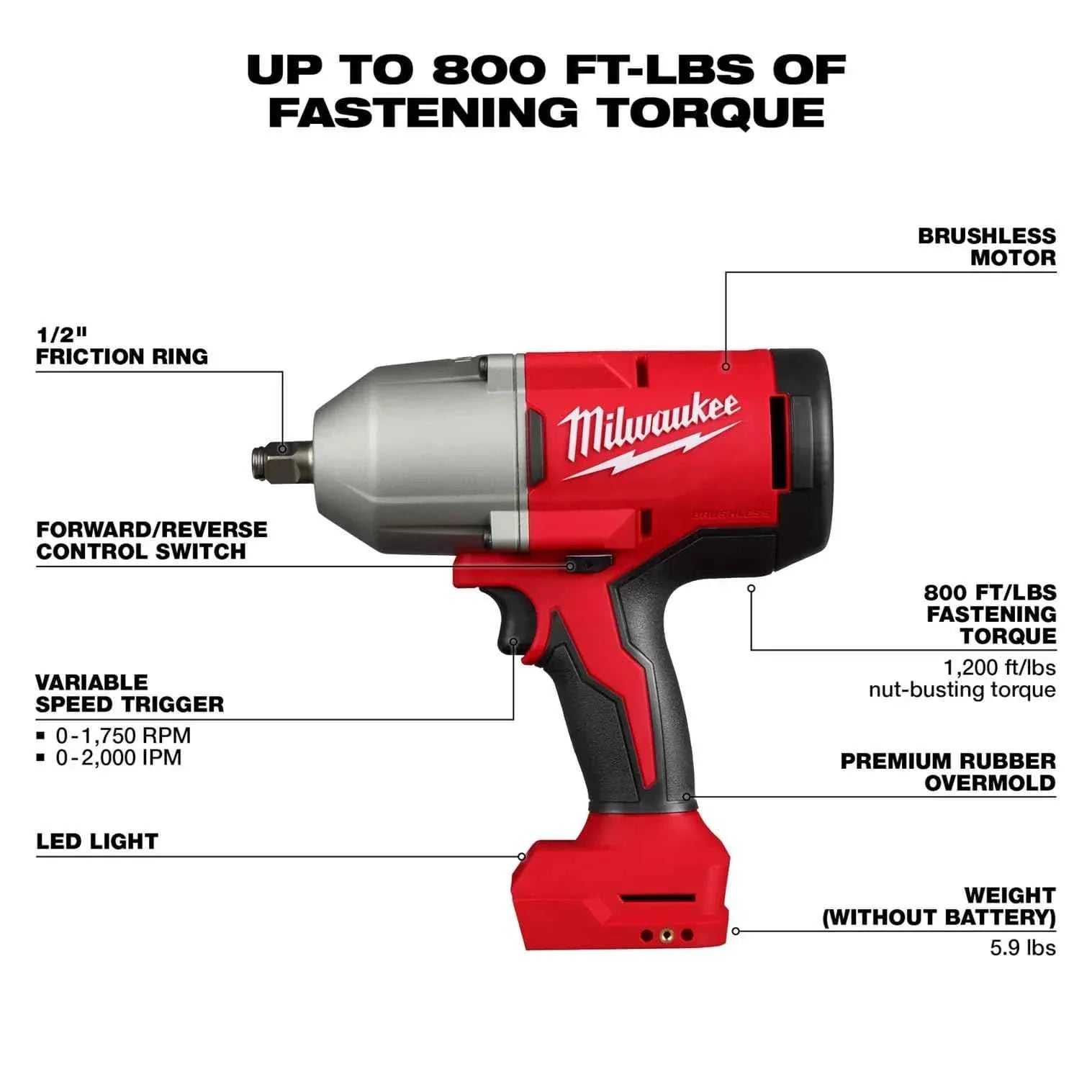 Milwaukee Electric - M18TRADE BRUSHLESS 1/2 HIGH Torque Impact WRENC - Track Minded HPDE, LLC