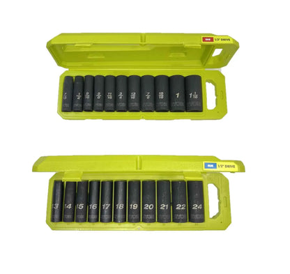 RYOBI 1/2 in SAE & Metric Deep Impact Socket Set, 6 Point (22-Piece), Black - Track Minded HPDE, LLC