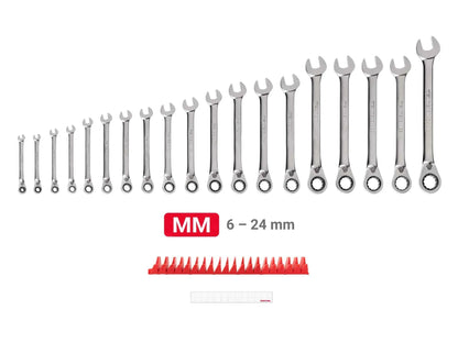 TEKTON Reversible 12-Point Ratcheting Combination Wrench Set with Modular Organizers, 19-Piece (6-24 mm) | WRC94303 - Track Minded HPDE, LLC