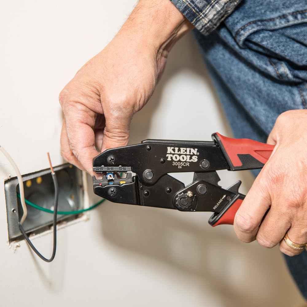 Klein Tools 80013 Wire Stripper / Ratcheting Crimper, Electrical Crimping Tool Kit with Automatic Wire Stripper and Ratcheting Insulated Terminal Crimper, 2-Piece - Track Minded HPDE, LLC
