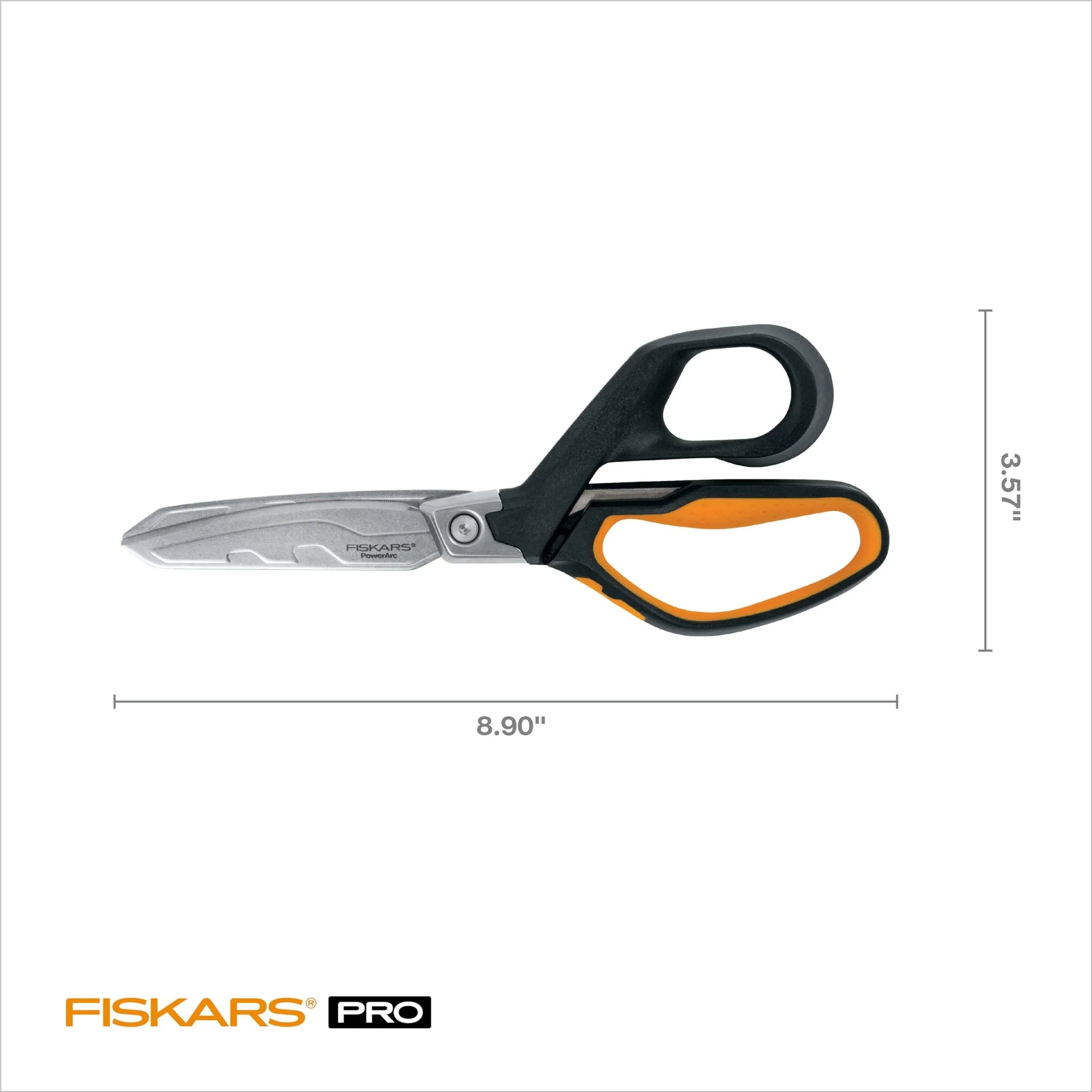 Fiskars PowerArc 8" Shop Shears, Heavy Duty Serrated Stainless Steel Scissors with Comfort Grip, Hardware Tool for Construction, Cut Materials like Insulation, Duct Tape, Cardboard, Rope and Tyvek - Track Minded HPDE, LLC