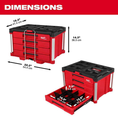 Milwaukee Packout 4 Drawer Tool Organizer Box - 48-22-8444 - Track Minded HPDE, LLC