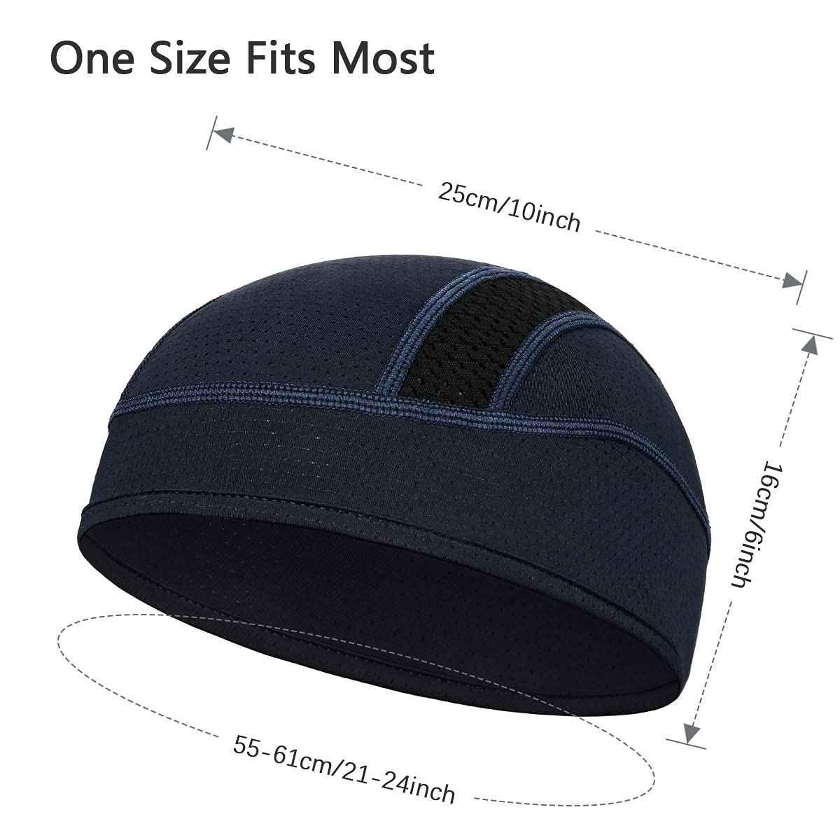 Skull Cap Helmet Liner Beanie, Cooling Mesh Cycling Running Hat for Men Women, Fits Under Helmets (Black & Dark Blue) - Track Minded HPDE, LLC