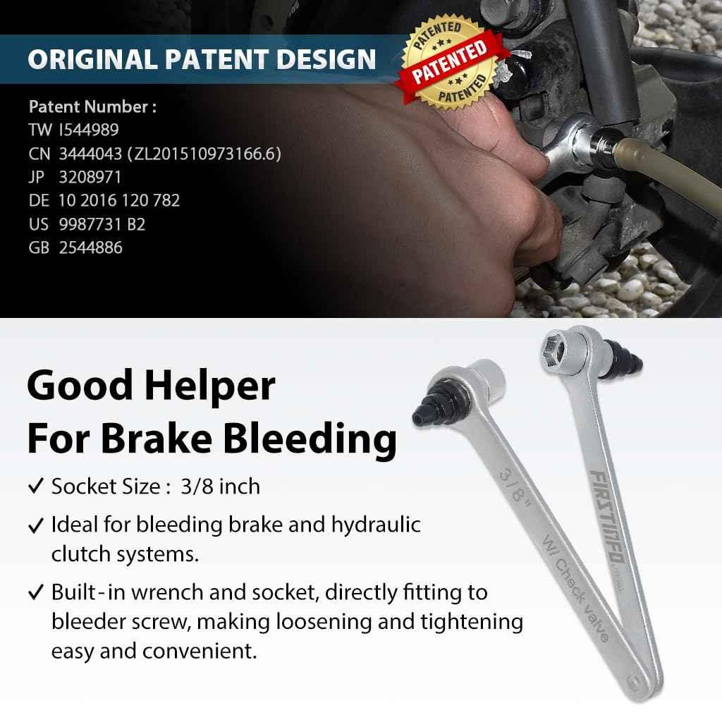 FIRSTINFO F35386A 3/8 Inch Mini Brake Bleeder Wench with Check Valve and 6 Point Socket for Automotive and Motorcycle Brake Bleeding - Track Minded HPDE, LLC