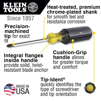 Klein Tools 85076 Screwdriver Set, Made in USA, Slotted and Phillips Screwdrivers with Non-Slip Cushion-Grip Handles and Tip-Ident, 7-Piece - Track Minded HPDE, LLC