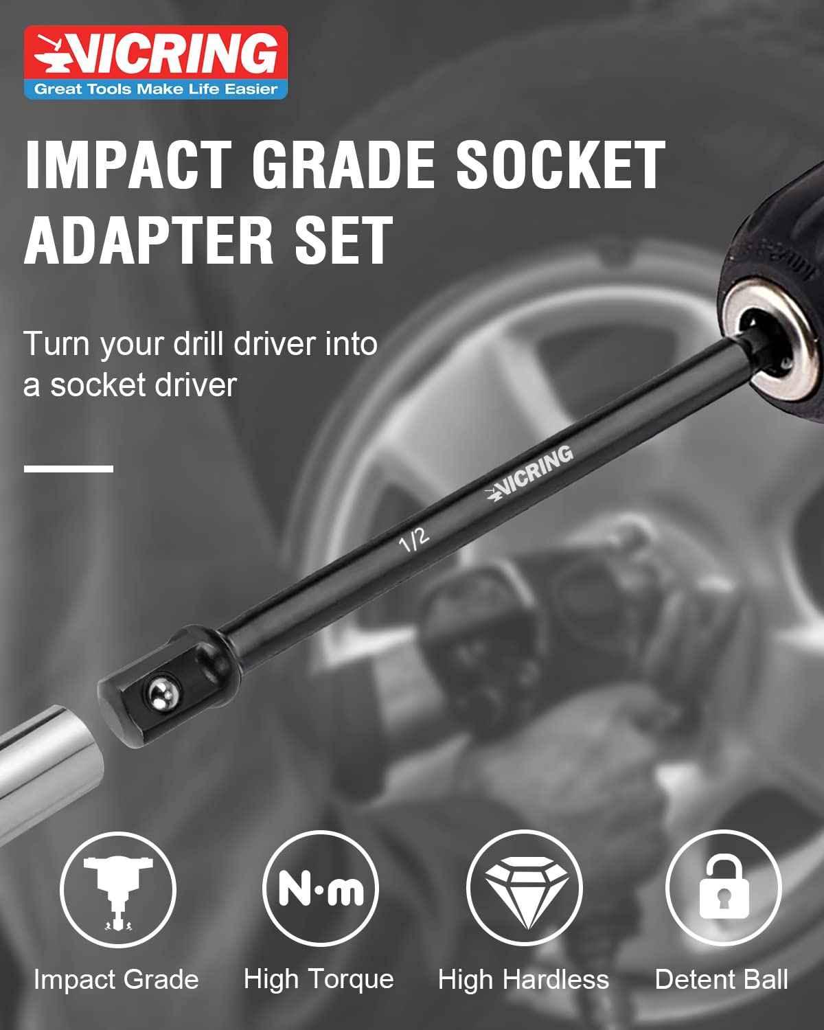 Impact Socket Adapter Set - 1/4, 3/8, 1/2 Drive Socket Adapter for Drill & Impact Wrench (6 Pcs, 3" & 6") - Track Minded HPDE, LLC