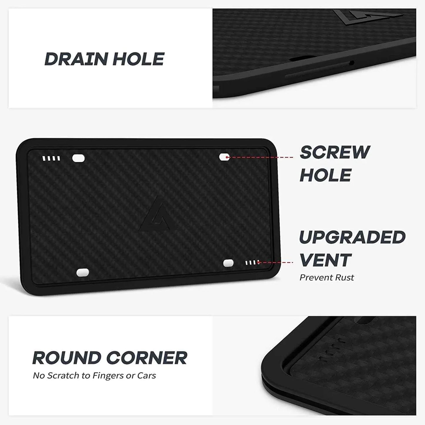 Aujen Silicone License Plate Frames,2 Pack Black Side-Opening License Bracket Holder with Easy Installation, License Plate Frame Without Obstruction.Rustproof, Rattle Proof & Weatherproof Universal - Track Minded HPDE, LLC