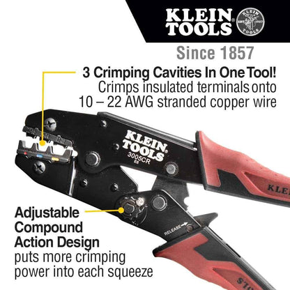 Klein Tools 80013 Wire Stripper / Ratcheting Crimper, Electrical Crimping Tool Kit with Automatic Wire Stripper and Ratcheting Insulated Terminal Crimper, 2-Piece - Track Minded HPDE, LLC
