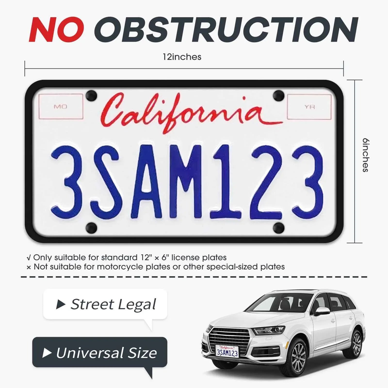 Aujen Silicone License Plate Frames,2 Pack Black Side-Opening License Bracket Holder with Easy Installation, License Plate Frame Without Obstruction.Rustproof, Rattle Proof & Weatherproof Universal - Track Minded HPDE, LLC