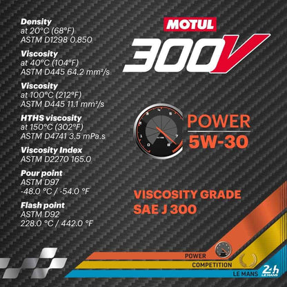 Motul 110814 300V 5W-30 POWER Car Racing Motor Oil Full Synthetic Engine Lubricant 2 Liter High Performance 4-Stroke Ester Core - Track Minded HPDE, LLC