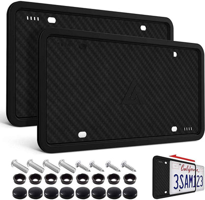 Aujen Silicone License Plate Frames,2 Pack Black Side-Opening License Bracket Holder with Easy Installation, License Plate Frame Without Obstruction.Rustproof, Rattle Proof & Weatherproof Universal - Track Minded HPDE, LLC