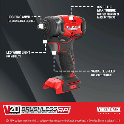 CRAFTSMAN V20 RP Cordless Impact Wrench, 3/8 inch Drive, Bare Tool Only (CMCF911B) - Track Minded HPDE, LLC