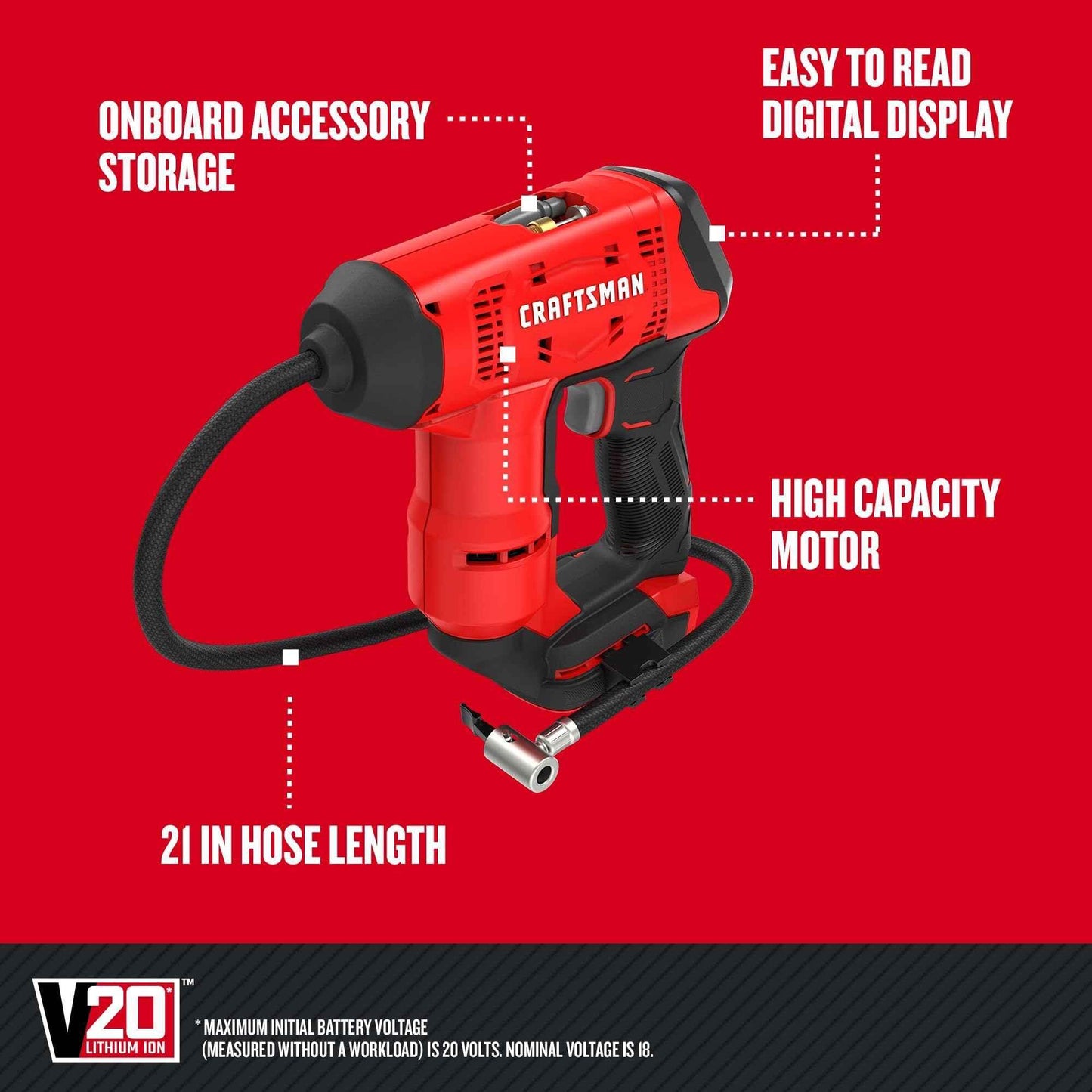 CRAFTSMAN V20 Air Compressor Portable, Cordless Tire Inflator, Up To 150 PSI Tire Pump, with Digital Pressure Gauge, Tool Only (CMCE521B) - Track Minded HPDE, LLC