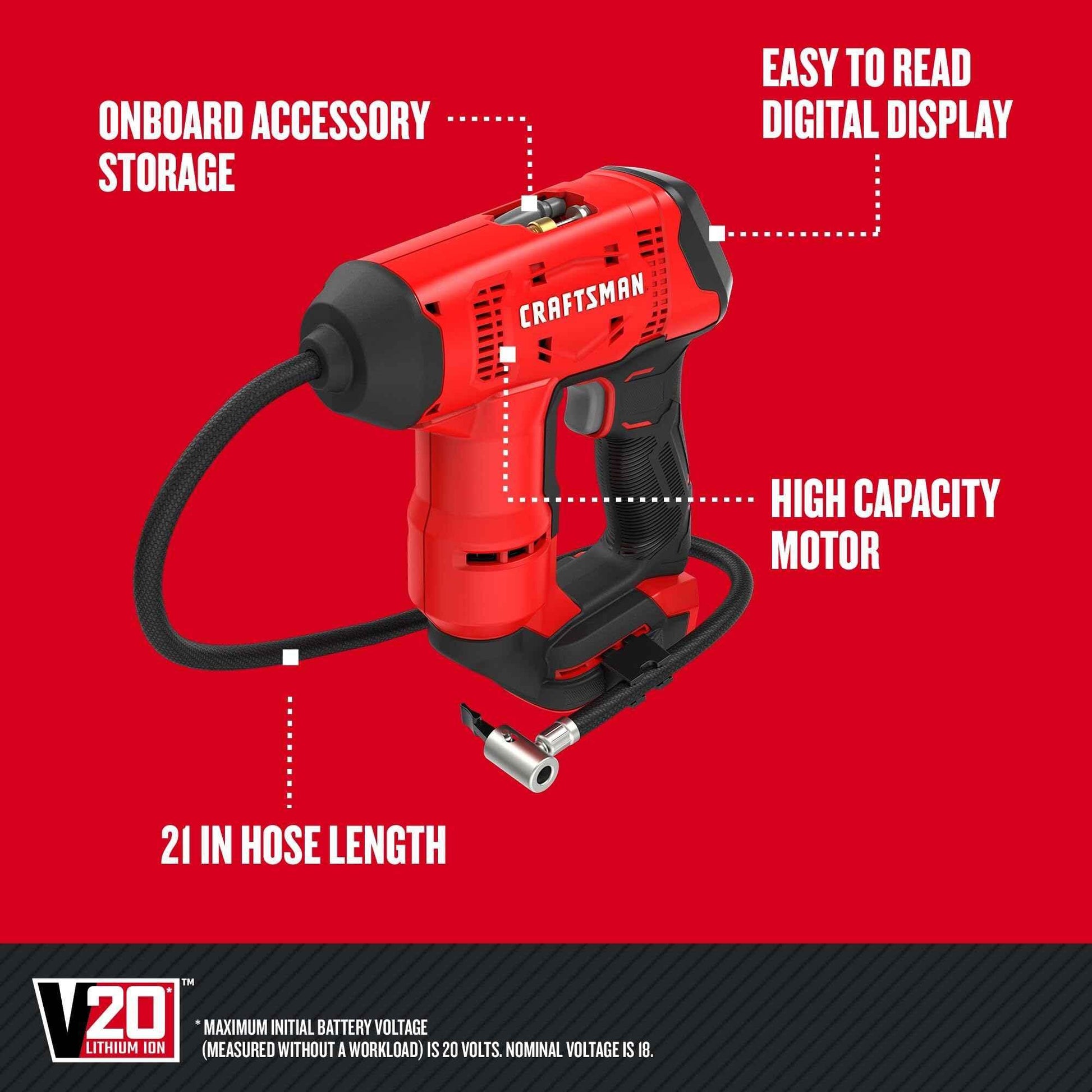 CRAFTSMAN V20 Air Compressor Portable, Cordless Tire Inflator, Up To 150 PSI Tire Pump, with Digital Pressure Gauge, Tool Only (CMCE521B) - Track Minded HPDE, LLC
