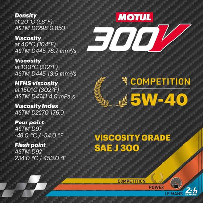 Motul 300V Competition 5W-40 Full Synthetic Motor Oil 2L | Ester Core® Technology | High-Performance Engine Oil for Tuned, Turbocharged & Daily Use | Race-Proven Protection & Long-Lasting Reliability - Track Minded HPDE, LLC