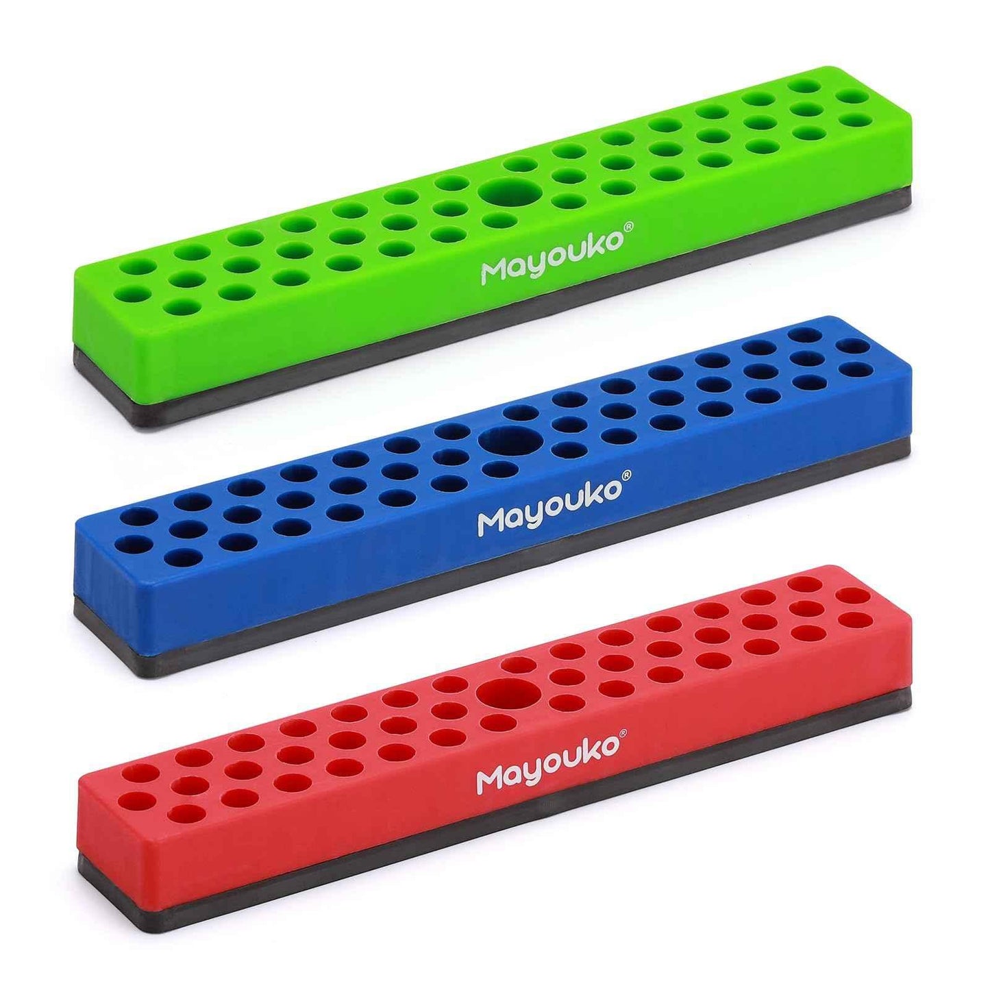 Mayouko 3PCS 1/4" Magnetic Hex Bit Holder Rack Organizer, 129 Holes, 1/4-Inch Drill Bit Holder, 3 Racks, Magnetic Bit Holder with Magnet Base for Screwdriver Bits - Track Minded HPDE, LLC