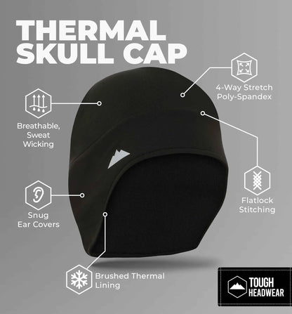 Tough Headwear Thermal Helmet Liner Skull Caps for Men - Winter Running Beanie, Helmet Cap & Cycling Caps for Running, Skiing, Winter Sports Black - Track Minded HPDE, LLC
