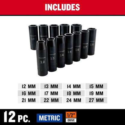 CRAFTSMAN Impact Socket Set, Metric, 1/2-Inch Drive, Deep Impact Sockets, 12-Piece (CMMT15887) - Track Minded HPDE, LLC