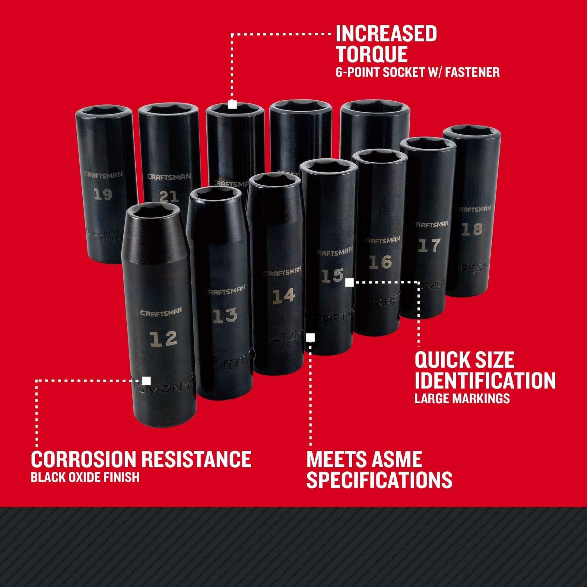 CRAFTSMAN Impact Socket Set, Metric, 1/2-Inch Drive, Deep Impact Sockets, 12-Piece (CMMT15887) - Track Minded HPDE, LLC