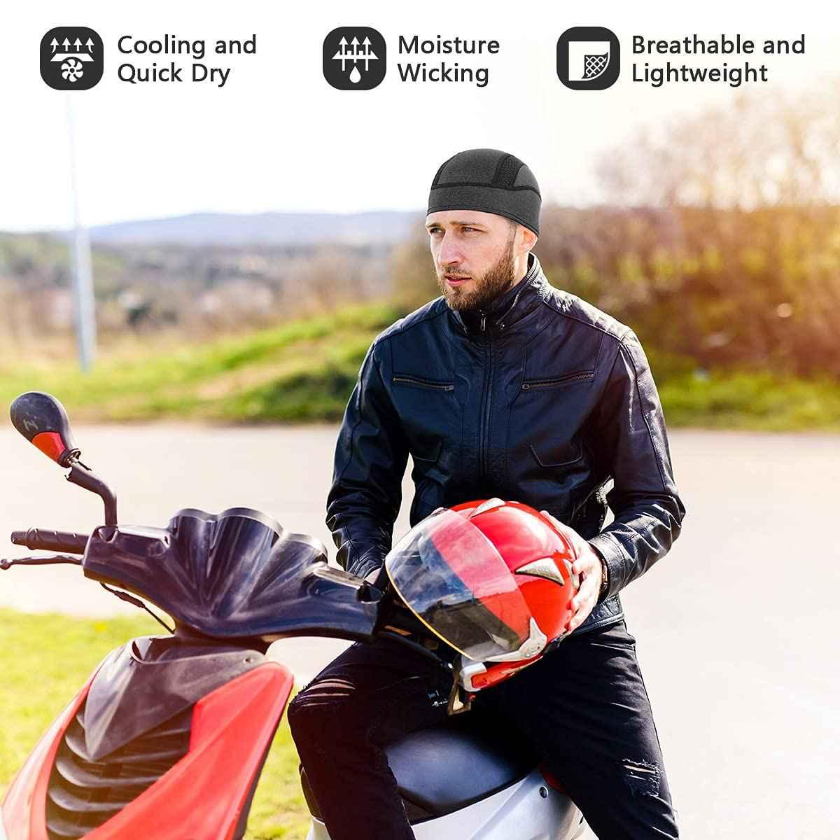 Skull Cap Helmet Liner Beanie, Cooling Mesh Cycling Running Hat for Men Women, Fits Under Helmets (Black & Dark Blue) - Track Minded HPDE, LLC