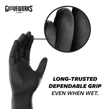 GLOVEWORKS Black Disposable Nitrile Industrial Gloves, 5 Mil, Latex & Powder-Free, Food-Safe, Textured, X-Large, Box of 100 - Track Minded HPDE, LLC