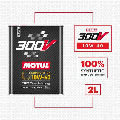 Motul 110821 300V 10W-40 COMPETITION Car Racing Motor Oil Full Synthetic Engine Lubricant 2 Liter High Performance 4-Stroke Ester Core - Track Minded HPDE, LLC